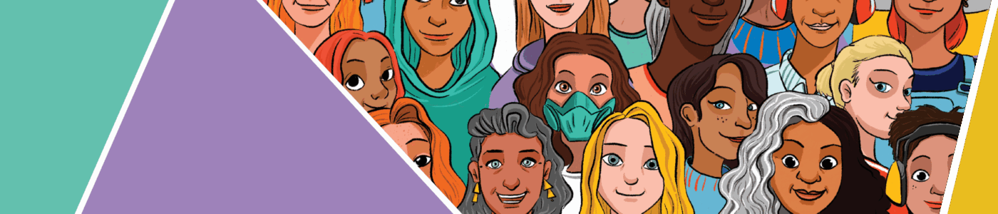 This banner contains a beautiful illustration of women in different careers including manufacturing